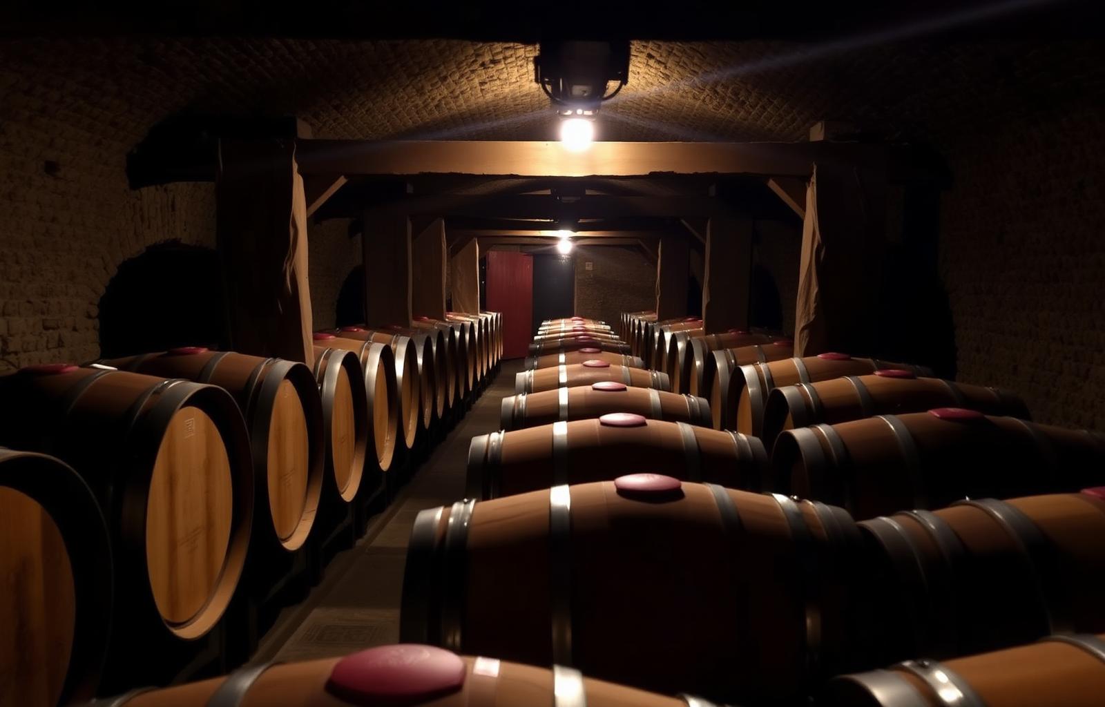 Barricas de roble en una bodega tradicional de La Rioja