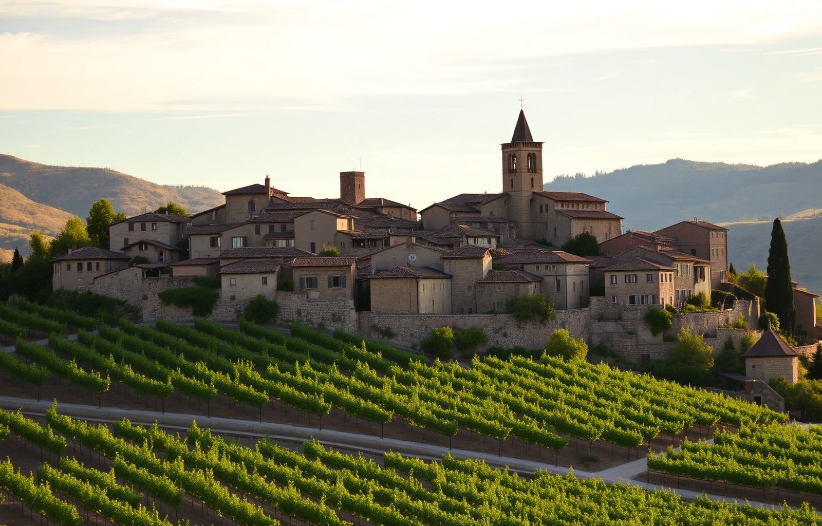 Pueblo medieval de Laguardia en la Rioja Alavesa rodeado de viñedos